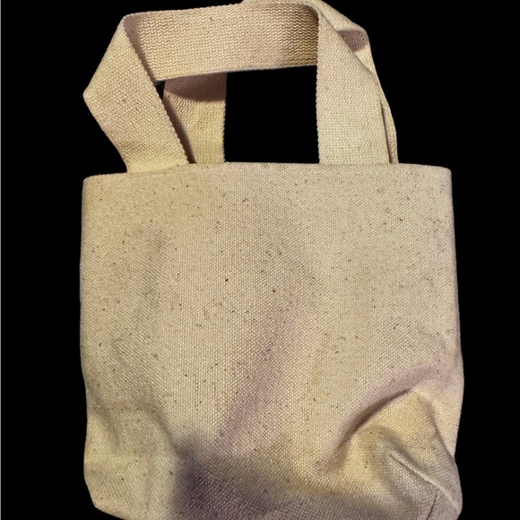 Vintage Christmas Canvas Tote Bag Painted Santa Claus Wood Handle 4.5” X 5.5” - Picture 5 of 5